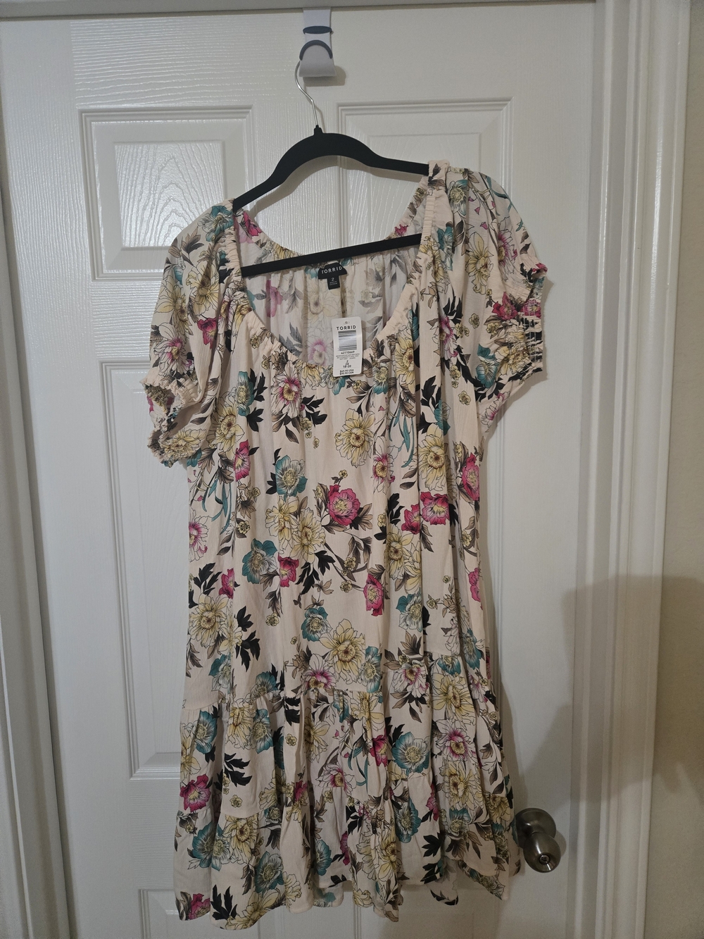 torrid Cream Floral Mini Dress with Pink & Teal Accents